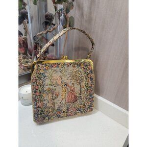 Vintage FLORAL TAPESTRY Purse Handbag Carpet  1950’s JR Miami Unique Multicolor
